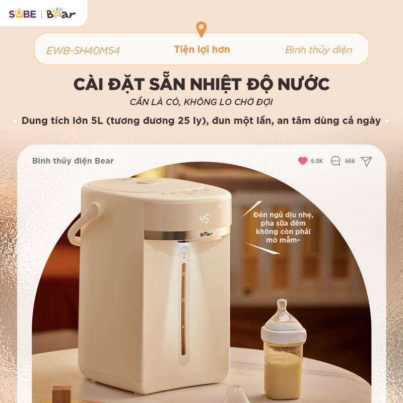 [SALE 20/10] Bình thuỷ điện Bear 5L EWB-5H50M54